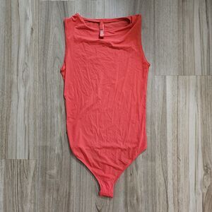 Skims Cling Matte Boat Neck Bodysuit Red Womens Medium